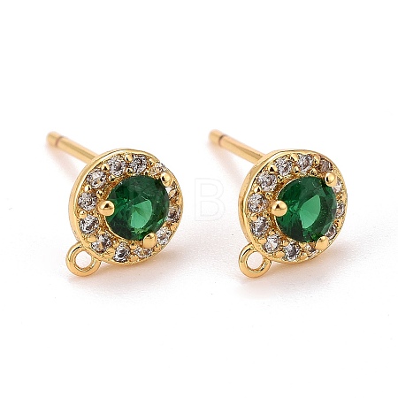 Brass Micro Pave Cubic Zirconia Stud Earrings Findings X-ZIRC-C030-01G-1