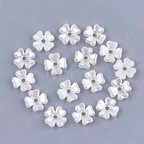 4-Petal ABS Plastic Imitation Pearl Bead Caps OACR-T018-04-1