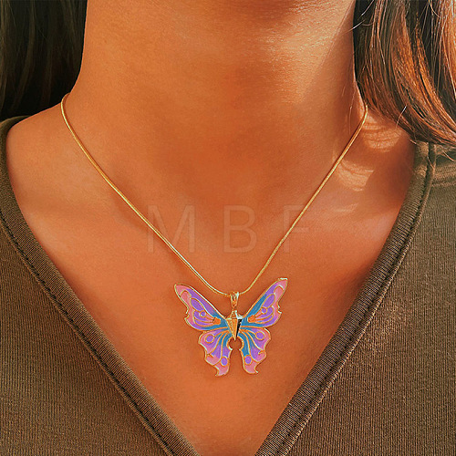 Alloy Enamel Butterfly Pendant Necklaces for Women WG304A4-08-1