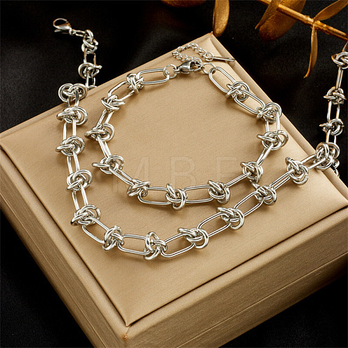 Titanium Steel Knot Thorn Link Chain Bracelets & Necklaces Sets WGD3F87-06-1