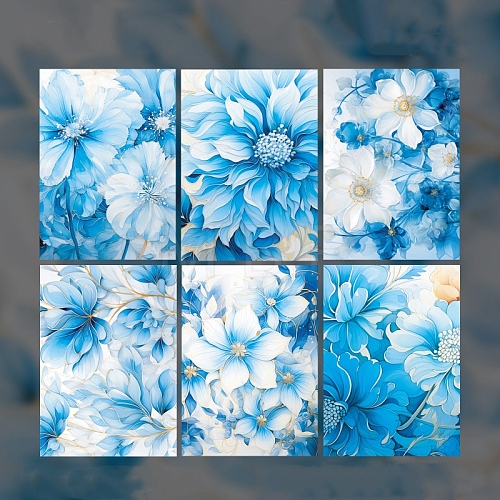 6Pcs 6 Styles flowers glazed Windows PET Stickers PW-WGE3BF6-01-1