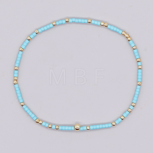 Bohemian Style Rainbow Glass & Brass Beaded Handmade Fashion Women's Bracelet QD2599-13-1