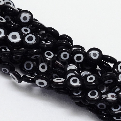 Handmade Evil Eye Lampwork Flat Round Bead Strands LAMP-L058-6mm-10-1