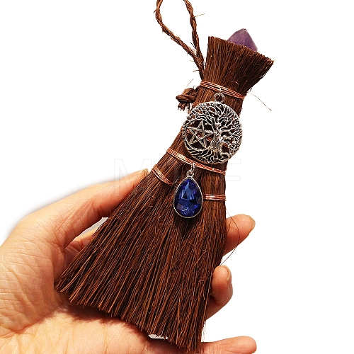 Natural Amethyst Witch Altar Broom Charm Ornament PW-WG45CD3-07-1