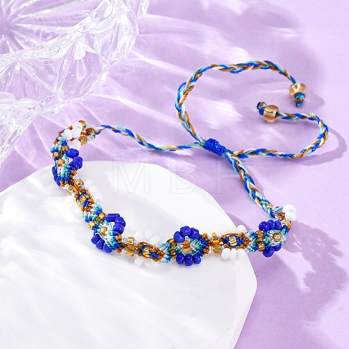 Flower Glass Seed Beaded Braided Bead Bracelets for Women Frineds BJEW-F493-10A-1