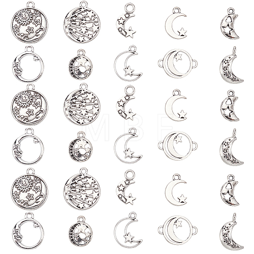  Elit 165pcs 10 Style Moon & Star Alloy Ring Pendants and Links Connector FIND-PH0006-44-1