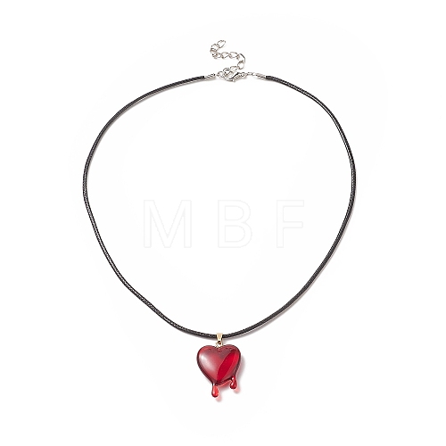 Resin Melting Heart Peandant Necklace with Waxed Cord for Women NJEW-TA00068-1