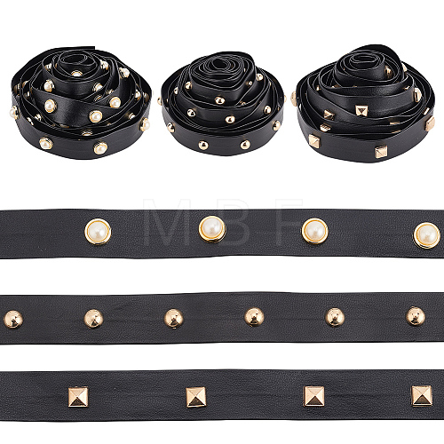 ARRICRAFT 3 Styles Brass Round & Square & Imitation Pearl Stud Black PU Leather Trimmings DIY-AR0003-78-1