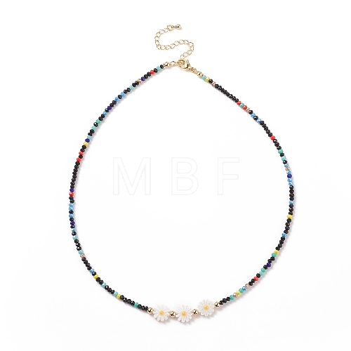 Shell Sunflower & Glass Beaded Necklace for Women NJEW-JN03910-05-1