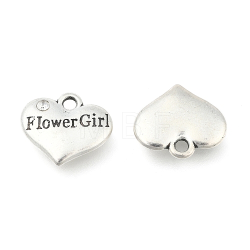 Wedding Party Supply Antique Silver Alloy Rhinestone Heart Carved Word Flower Girl Wedding Family Charms ALRI-N005-28A-1