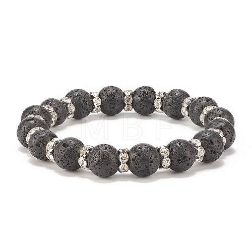 Natural Lava Rock Stretch Bracelet with Crystal Rhinestone Beads BJEW-JB08191-01-1