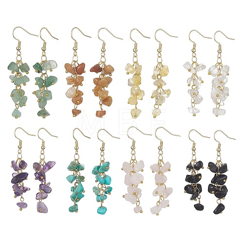 8 Pair 8 Style Natural & Synthetic Mixed Gemstone Chips Dangle Earrings Set EJEW-JE05266-1