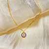 303 Stainless Steel Enamel Flat Round with White Flower Pendant Necklaces for Women FS-WGC7F5D-01-2