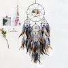 Bohemian Wood & Gemstone Chips Web/Net with Feather Pendant Decorations HJEW-A013-04A-1