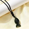 Natural Moss Agate Fish Pendant Black Nylon Cord Necklaces NJEW-G185-01F-2