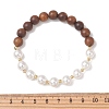 Shell Pearl & Sandalwood Beaded Stretch Bracelets for Women BJEW-TA00728-4