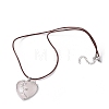 Natural Rose Quartz Heart Pendant Necklace with Cowhide Leather Cords NJEW-JN04598-02-4