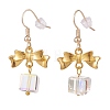 Alloy Bowknot with Clear Glass Cube Dangle Earrings EJEW-JE04958-1