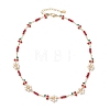 Natural Cultured Freshwater Pearl Beaded Flower and Brass Enamel Cherry Link Chain Necklaces NJEW-JN06292-3