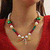 Christmas Theme Alloy Rhinestone and Enamel Pendant Imitation Pearl and Acrylic Beaded Necklaces FS-WG72DBE-02-1