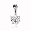 304 Stainless Steel Clear Cubic Zirconia Heart Curved Barbell Belly Rings WG52F32-02-2