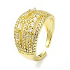 Brass with Cubic Zirconia Open Cuff Ring RJEW-B051-09G-1