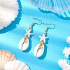 Starfish Brass with Synthetic Turquoise & Cowrie Shell Dangle Earrings EJEW-JE06141-02-2