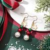 Christmas Round Glass & Shell Pearl Dangle Earrings EJEW-TA00506-2