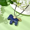 Natural Lapis Lazuli Horse Pendant Adjustable Black Korean Waxed Polyester Cord Neckalces NJEW-JN06355-03-1