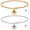 2Pcs 2 Colors Heart Non-Tarnish Stainless Steel Charm Bracelets BJEW-CN0001-22-1
