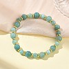Natural Amazonite & Brass Beaded Stretch Bracelets for Women Men BJEW-JB13701-1