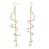 Shell Pearl Beads & Brass Cable Chains Dangle Earrings for Women EJEW-JE07326-3