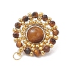Natural Tiger Eye Faceted Round & Gold Glass Seed Beaded Pendants PALLOY-MZ01323-01-2