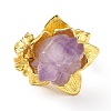 Natural Amethyst Nugget Flower Open Cuff Ring RJEW-F134-06G-4