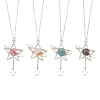 4Pcs 4 Styles Natural Amethyst & Dyed Green Jade & Hemimorphite & Heated Citrine Alloy Star Pendant Necklaces for Women NJEW-TA00273-2