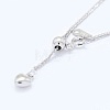 Adjustable Rhodium Plated 925 Sterling Silver Wheat Chain Necklaces NJEW-L456-003A-P-2