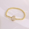 Brass Micro Pave Clear Cubic Zirconia Beaded Stretch Bracelets for Women FS-WGB95F4-16-1