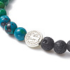 Natural & Synthetic Mixed Gemstone & Alloy Saint Benedict Medal Beaded Strech Bracelet for Women BJEW-JB09344-3