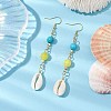 Cowrie Shell and Synthetic Turquoise & Natural Mashan Jade Dangle Earrings for Women EJEW-JE05814-2