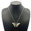 Vintage Butterfly Alloy Pave Natural Paua Shell Pendant Necklaces TU8289-2-1