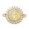 Brass Pave Clear Cubic Zirconia Religion Flat Round with Saint Links Connector Charms KK-A282-07B-G-1