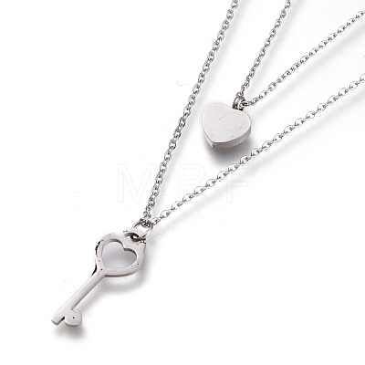 304 Stainless Steel Double Layer Necklaces NJEW-I240-03-1