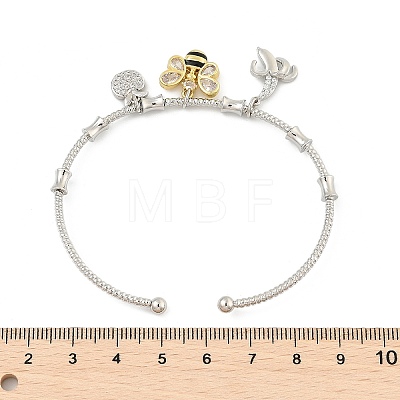 Brass Micro Pave Clear Cubic Zirconia Charm Bangles for Women BJEW-Z089-04G-1