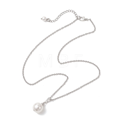 Shell Pearl White Round Pendant 304 Stainless Steel Cable Chain Necklaces for Women NJEW-JN05760-01-1