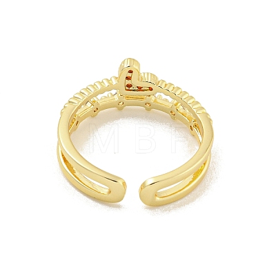 Rack Plated Brass Micro Pave Cubic Zirconia Heart Open Cuff Ring for Women RJEW-Z039-08G-1
