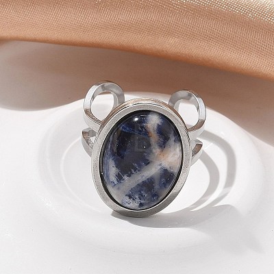 Oval Natural Sodalite Finger Rings RJEW-M062-02P-05-1