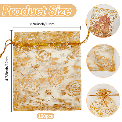 100Pcs Rose Printed Organza Bags OP-SP0001-06B-1