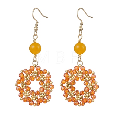 Flower Handmade Glass Seed Beads Dangle Earrings EJEW-MZ00679-01-1