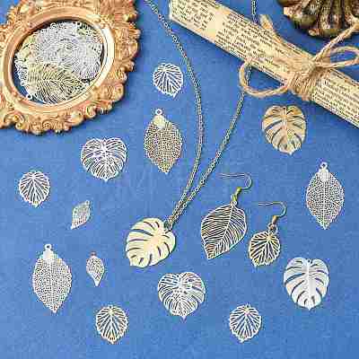 20Pcs 5 Styles Rack Plating Brass Filigree Pendants KKC-FS0001-05KCG-1