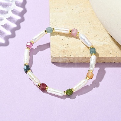 Natural Tourmaline & Cultured Freshwater Pearl Beaded Bracelets BJEW-JB14045-01-1